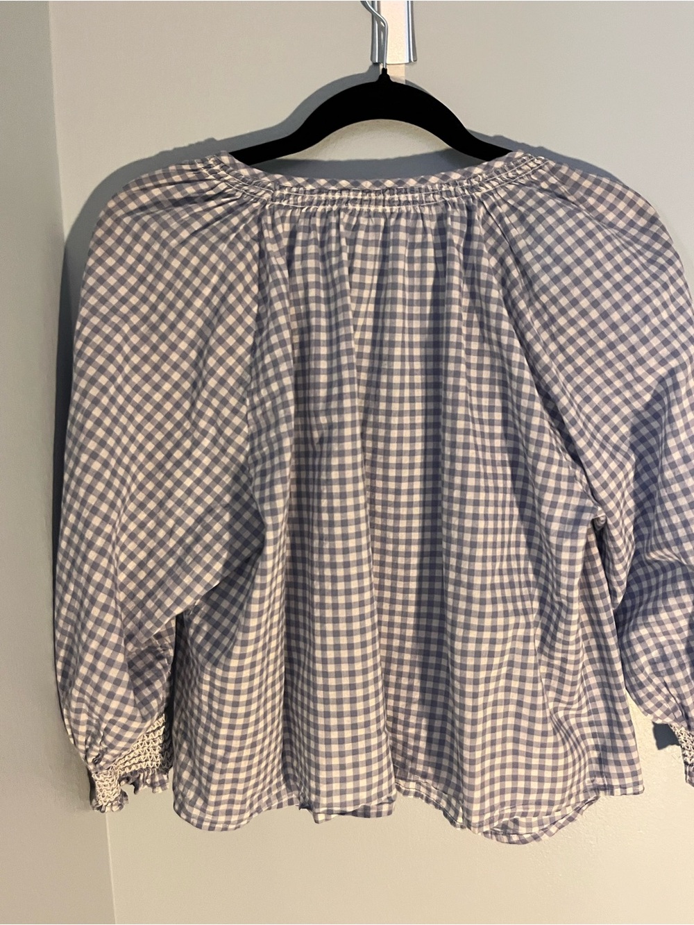 Rails Gingham Button-Front Peasant Blouse in Light Blue and White - Picture 3 of 3